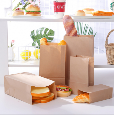 Oil-proof Square Bottom Bakery Kraft Paper Packaging Bag Custom 