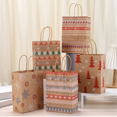Customize Paper Bag With Logo Christmas Present Kraft Brown Bag 