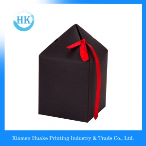 Black cross top treat tent craft flower gift paper box with red ribbon clousure 