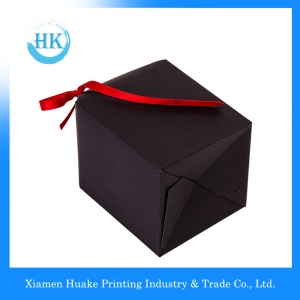 Black cross top treat tent craft flower gift paper box with red ribbon clousure 