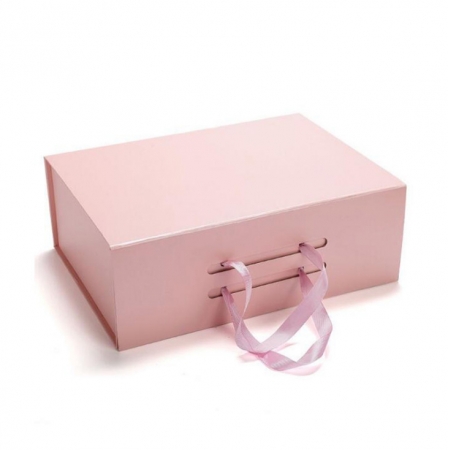 Magnetic Folding Flat Paper Clothing Shoes Shopping Packaging Box Custom With Ribbon Handle 