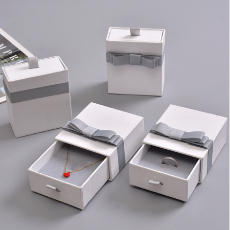 Factory Manufacture Leather Jewelry Box Velvet Insert Drawer Box Packaging With Bow Ribbon Tab 