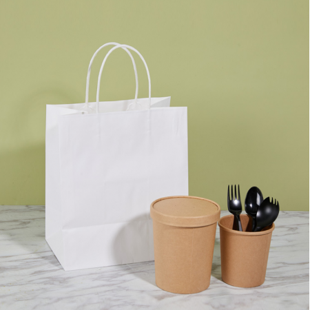 Kraft Paper Takeaway Coffee Brown Bag Packaging Gift Handbag Wholesale Printing With Handle 