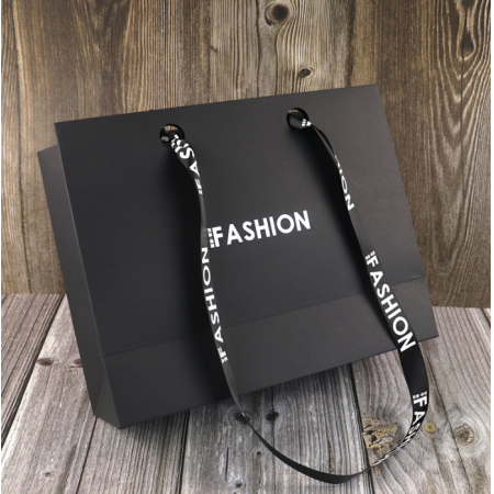 Premium Shopping Bag Fashion Women Custom Logo Ribbon Bag Hot Stamping 