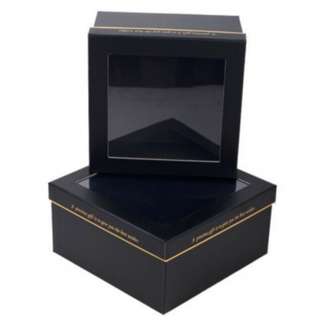 High End Black Paper Rigid Box With Clear PVC Window Gift Paper Box Packaging 