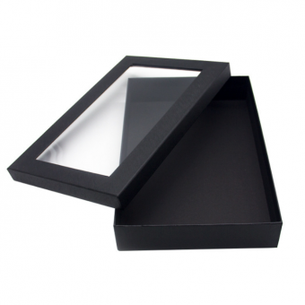 High End Black Paper Rigid Box With Clear PVC Window Gift Paper Box Packaging Huake Printing