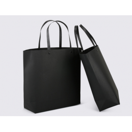 Black Paper Flat Handle Rigid Paper Bag White Cardboard Custom Logo 