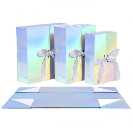 Collapsible Packaging Double Door Folding With Ribbon Paper Rigid Box 