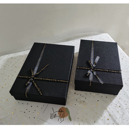 luxury Gift Boxes Wholesale With Ribbon Closure Big Size Black Shining Box 