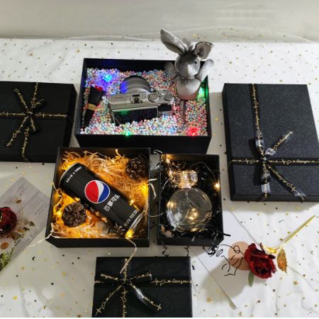 luxury Gift Boxes Wholesale With Ribbon Closure Big Size Black Shining Box 