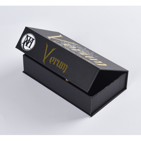 Box With Black Magnetic Flap Book Shape Box UV Hot Stamping Logo Custom 