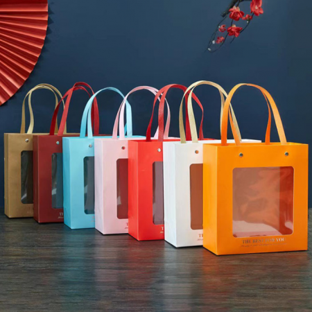 Luxury Paper Gift Bag Clear Window PVC Handle Bags 