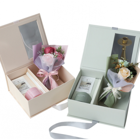 Clear PVC Window Gift Boxes With Ribbon Folding Packaging 