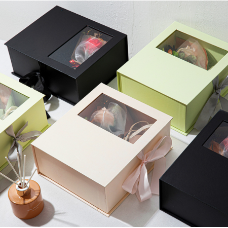 Clear PVC Window Gift Boxes With Ribbon Folding Packaging 