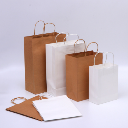 Recycled Paper Bag Custom Print Logo Brown Kraft Handle Takeaway Bag 