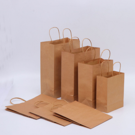 Recycled Paper Bag Custom Print Logo Brown Kraft Handle Takeaway Bag 