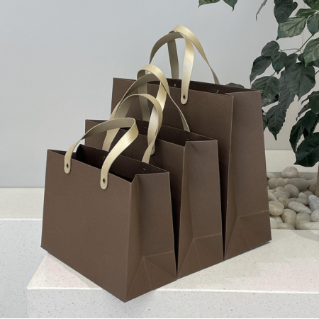 Custom Paper Bag Packaging Jewelry Large PU Handle Paper Bag 
