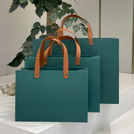 Custom Paper Bag Packaging Jewelry Large PU Handle Paper Bag 