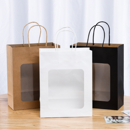 Kraft Paper Bag With PVC Window Recycled Brown Custom Paper Food Kraft Bags 