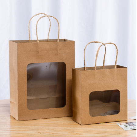Kraft Paper Bag With PVC Window Recycled Brown Custom Paper Food Kraft Bags 