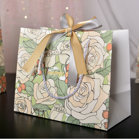Paper Gift Bag Custom Logo Garment Shopping For Guest Manufacturing Ribon Rope Handle 