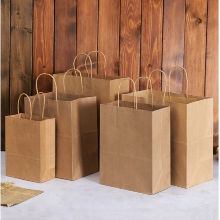 Custom Kraft Paper Bags With Logo Brown Printing Flat Handle 