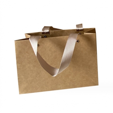 Custom FSC Brown Thick Kraft Paper Shopping Bags With Ribbon Handle Packaging 