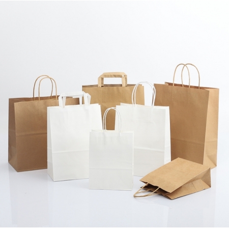 Custom Kraft Paper Bags With Logo Brown Printing Flat Handle 