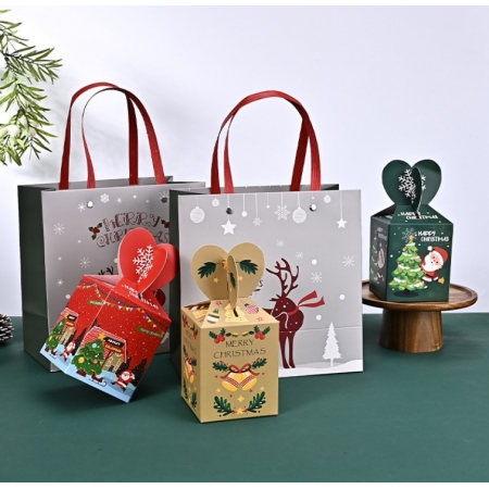 Custom Christmas Gift Packaging Box Bags Wholesale Handle Bag 