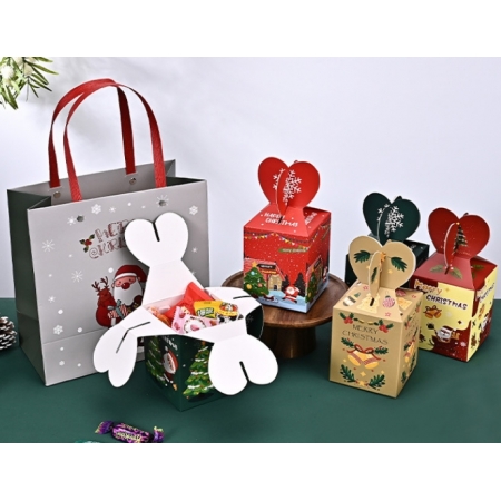 Custom Christmas Ribbon Handle Paper Bag With Logo Packaging Gift Box 