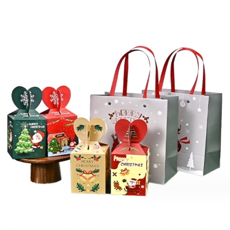 Custom Christmas Ribbon Handle Paper Bag With Logo Packaging Gift Box 