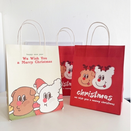 Customize Shopping Bags Christmas Paper Gift Bulk Kraft Candy Bag Printing 