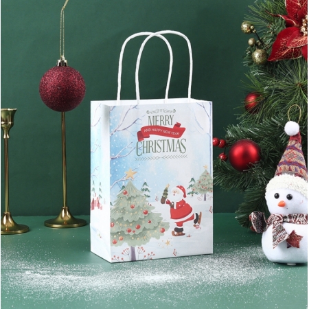 Custom Kraft Paper Bags With Logo Christmas Handle Gift Candy Bags 