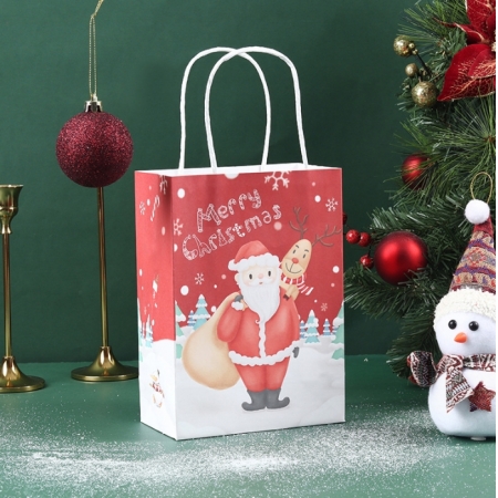 Custom Kraft Paper Bags With Logo Christmas Handle Gift Candy Bags 