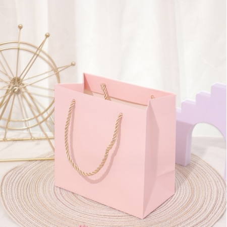 Custom Paper Shopping Bags With Logo Art paper Cosmetic Pink Bag 