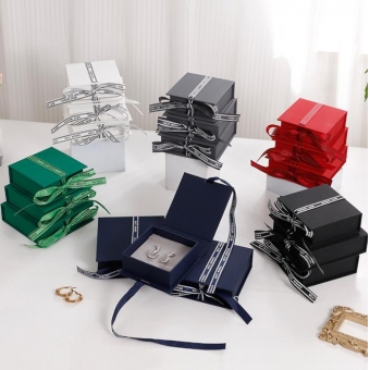 Custom Jewelry Box Cardboard Premium Gift Box With Ribbon Logo Huake Printing