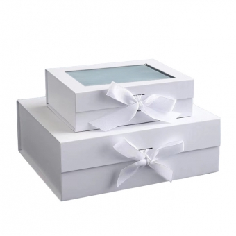Customized Packaging Box Folding Magnetic Gift Rectangle With Clear Window Ribbon Box Huake Printing