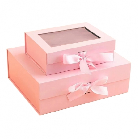 Customized Packaging Box Folding Magnetic Gift Rectangle With Clear Window Ribbon Box 